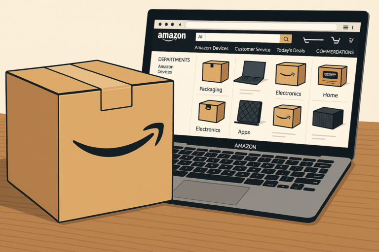 Ilustración conceptual sobre cómo empezar a vender en Amazon como particular en 2025.