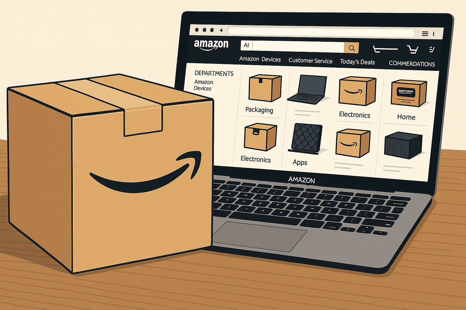 Ilustración conceptual sobre cómo empezar a vender en Amazon como particular en 2025.