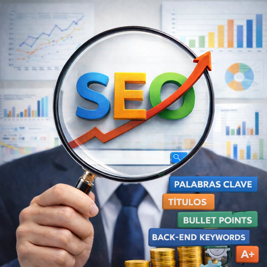 Optimización de listings en Amazon con palabras clave, títulos y bullet points orientados a conversión